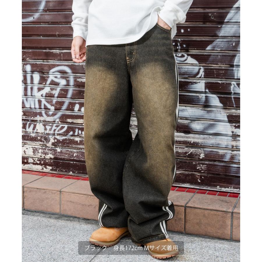 デニムパンツ メンズ サイドライン ワイド ジーンズ ヴィンテージ加工 春 秋 冬 アメカジ ワークスタイル Y2K ストリート 90s ストリート 韓国 | improves | 04