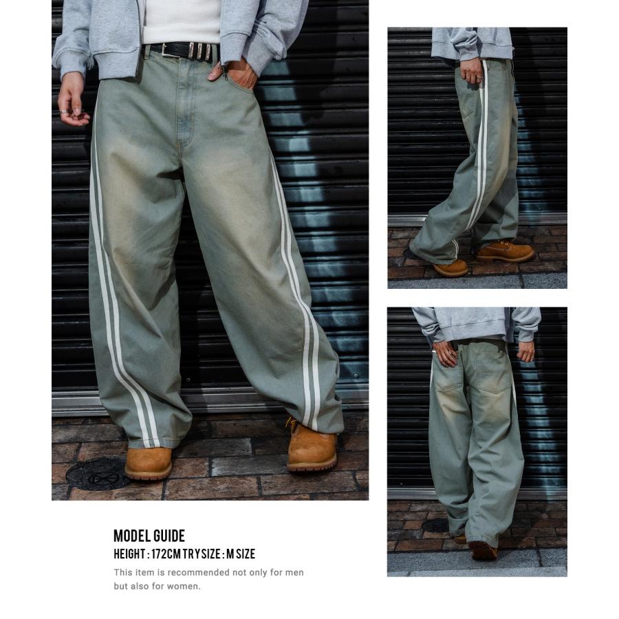 デニムパンツ メンズ サイドライン ワイド ジーンズ ヴィンテージ加工 春 秋 冬 アメカジ ワークスタイル Y2K ストリート 90s ストリート 韓国 | improves | 12