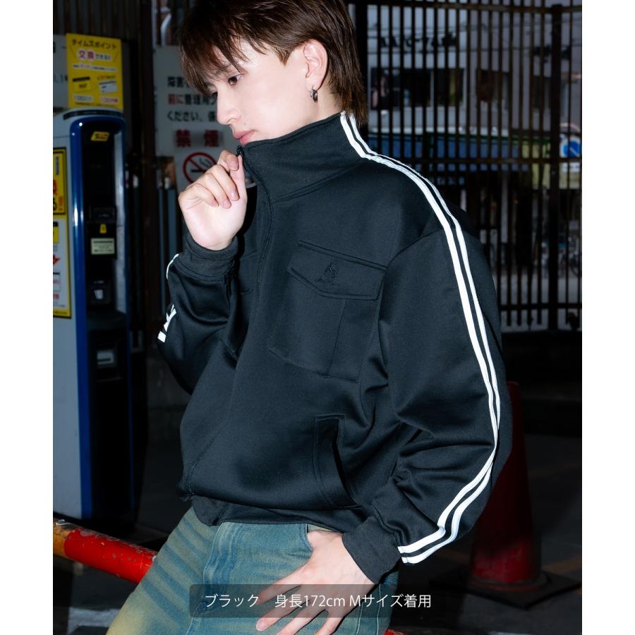 ジャージ メンズ ラインジャージ ブルゾン トラックジャケット スポーツミックス カジュアル Y2K ストリート 90s レトロ 韓国ファッション ブラック ネイビー | improves | 08