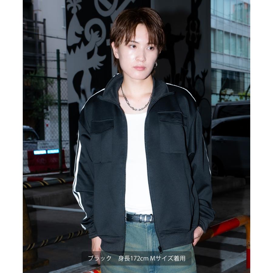 ジャージ メンズ ラインジャージ ブルゾン トラックジャケット スポーツミックス カジュアル Y2K ストリート 90s レトロ 韓国ファッション ブラック ネイビー | improves | 11