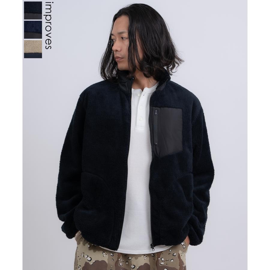 ブルゾン メンズ スタンドカラー ボアジャケット アメカジ カジュアル Y2K ストリート 90s ストリート 韓国ファッション ブラック ネイビー カーキ | improves