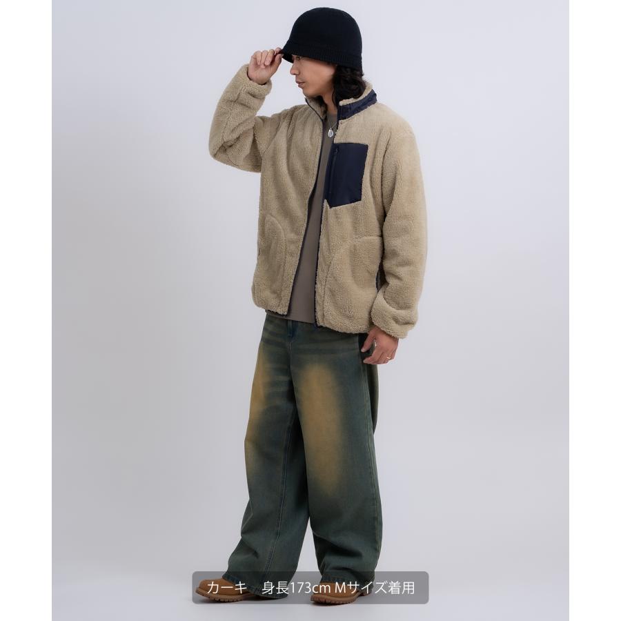 ブルゾン メンズ スタンドカラー ボアジャケット アメカジ カジュアル Y2K ストリート 90s ストリート 韓国ファッション ブラック ネイビー カーキ | improves | 17