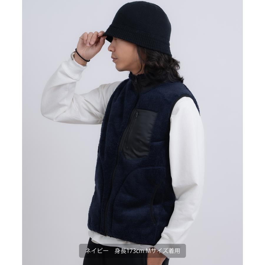 ベスト メンズ スタンドカラー ボアベスト アメカジ カジュアル Y2K ストリート 90s ストリート 韓国ファッション ネイビー カーキ | improves | 03