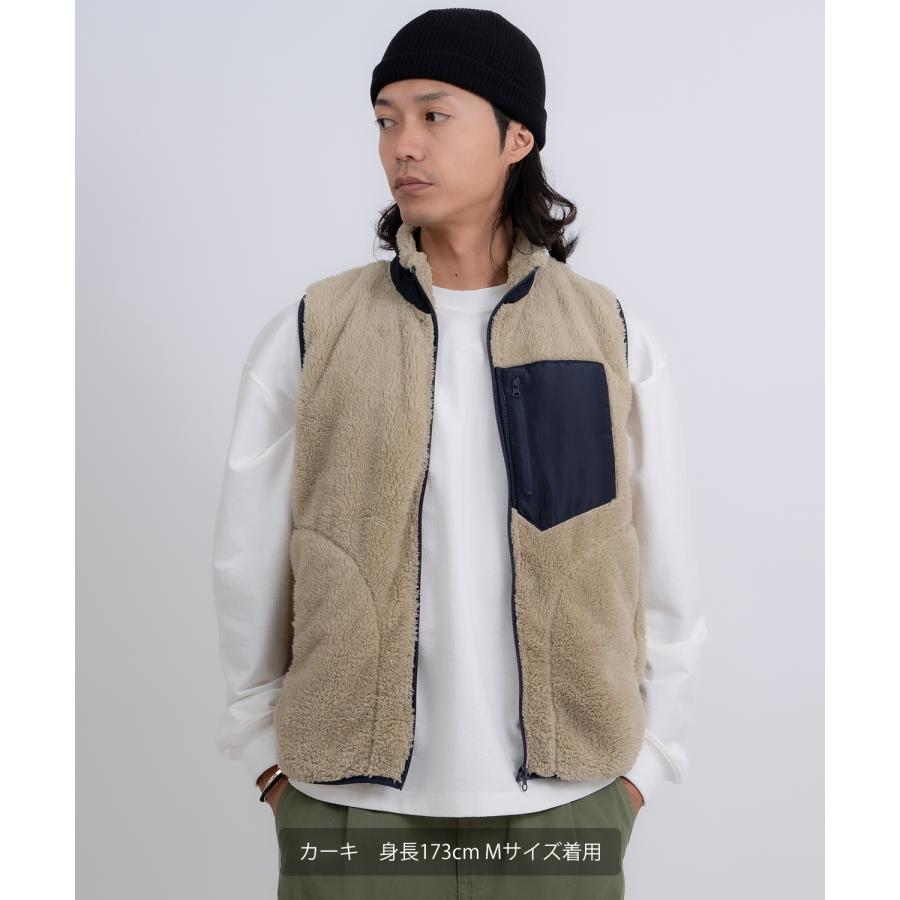 ベスト メンズ スタンドカラー ボアベスト アメカジ カジュアル Y2K ストリート 90s ストリート 韓国ファッション ネイビー カーキ | improves | 07