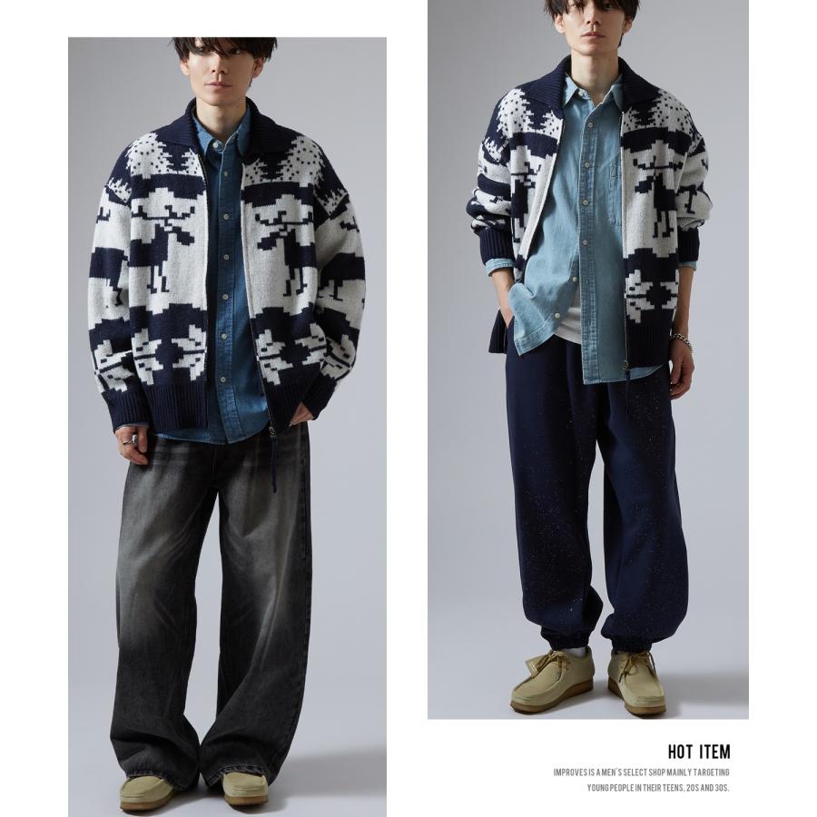 セーター メンズ ノルディック柄 カウチンニット ジップ セーター アメカジ カジュアル ベーシック 大人カジュアル ブラウン ネイビー グレー | improves | 14