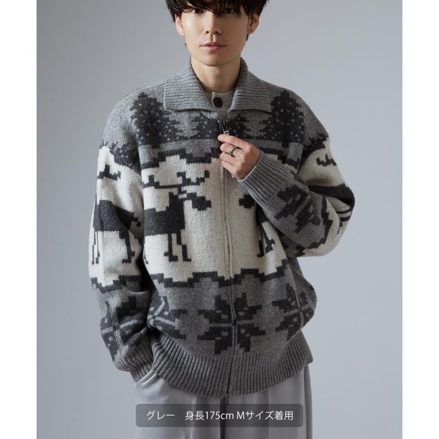セーター メンズ ノルディック柄 カウチンニット ジップ セーター アメカジ カジュアル ベーシック 大人カジュアル ブラウン ネイビー グレー | improves | 15
