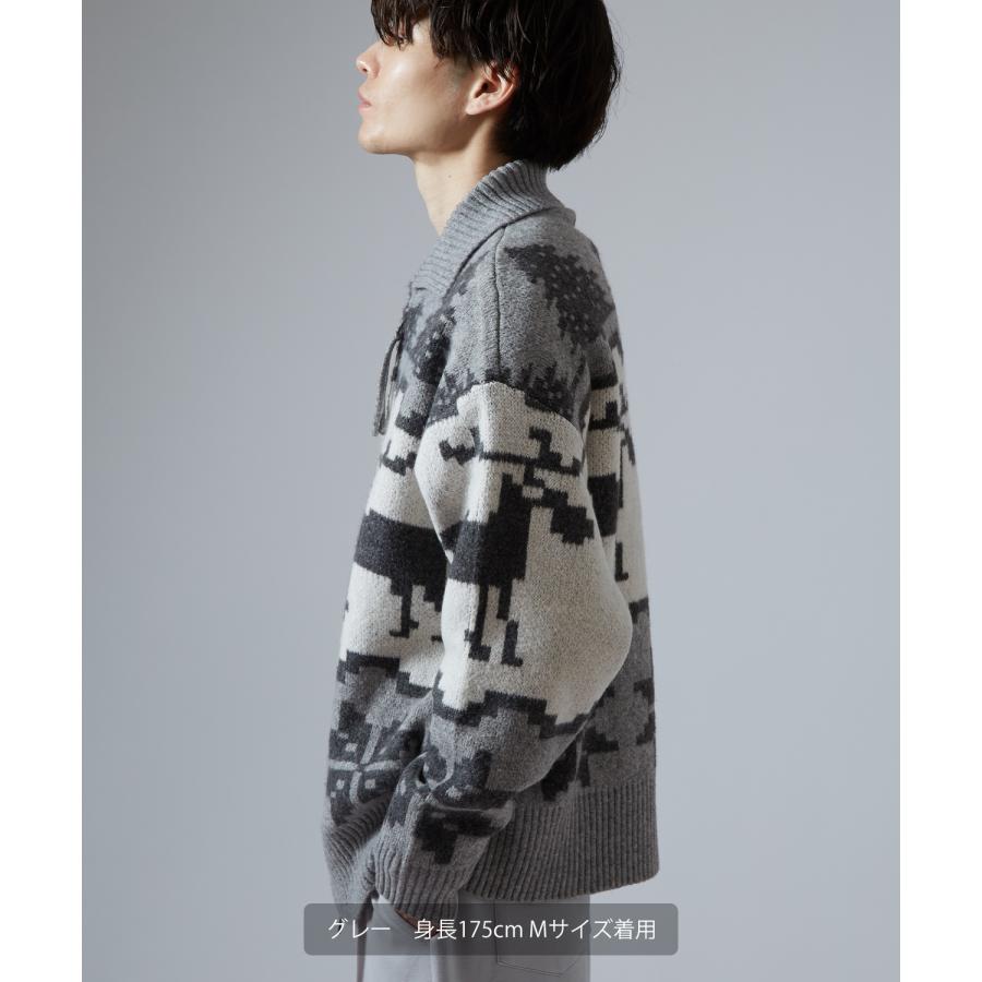 セーター メンズ ノルディック柄 カウチンニット ジップ セーター アメカジ カジュアル ベーシック 大人カジュアル ブラウン ネイビー グレー | improves | 16
