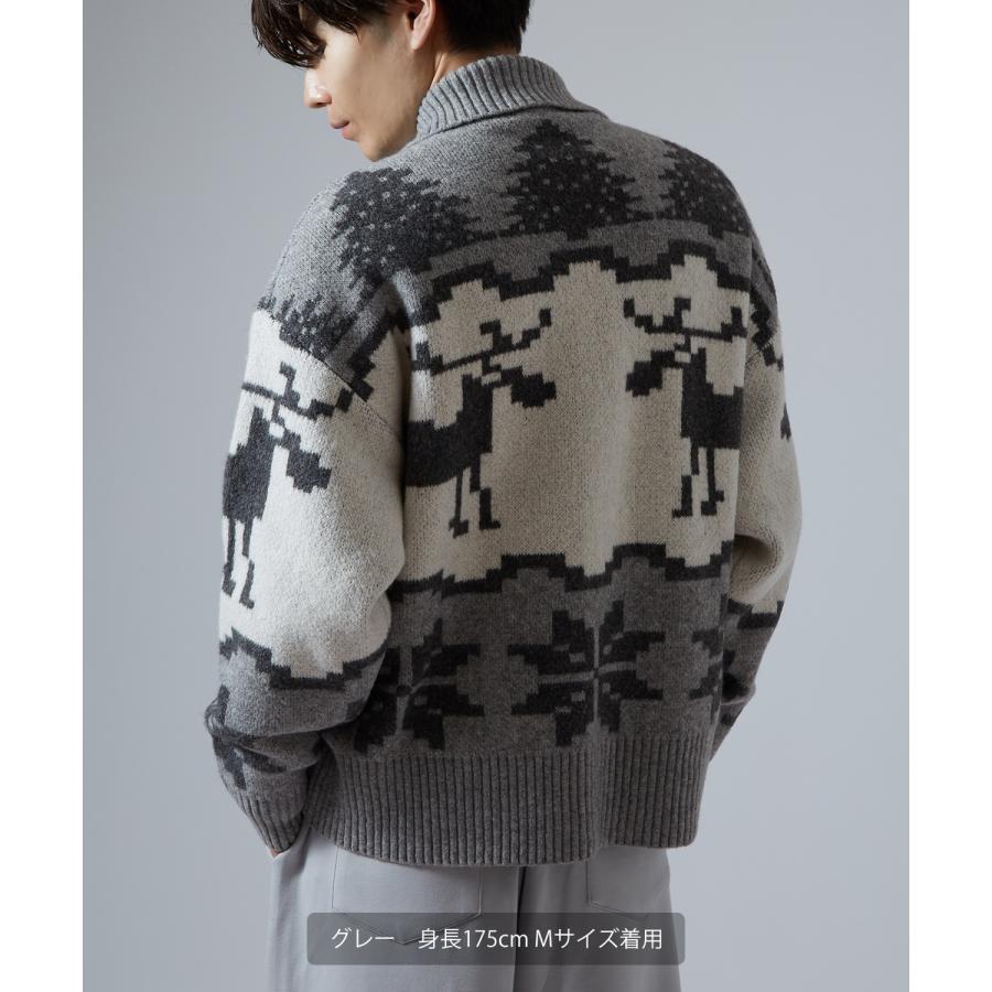 セーター メンズ ノルディック柄 カウチンニット ジップ セーター アメカジ カジュアル ベーシック 大人カジュアル ブラウン ネイビー グレー | improves | 17