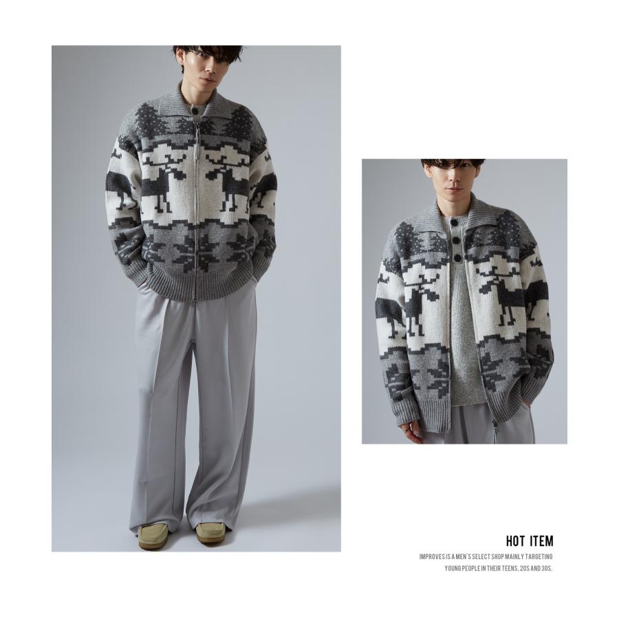 セーター メンズ ノルディック柄 カウチンニット ジップ セーター アメカジ カジュアル ベーシック 大人カジュアル ブラウン ネイビー グレー | improves | 18