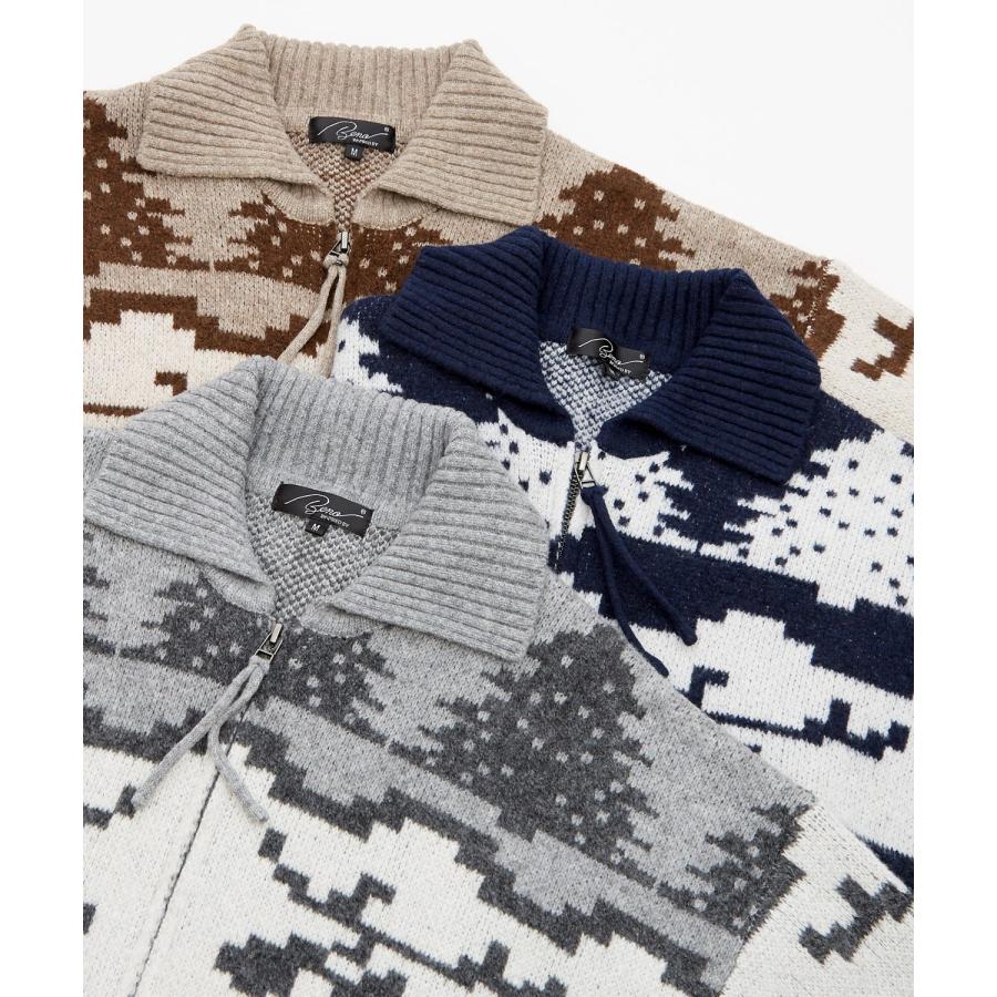 セーター メンズ ノルディック柄 カウチンニット ジップ セーター アメカジ カジュアル ベーシック 大人カジュアル ブラウン ネイビー グレー | improves | 19