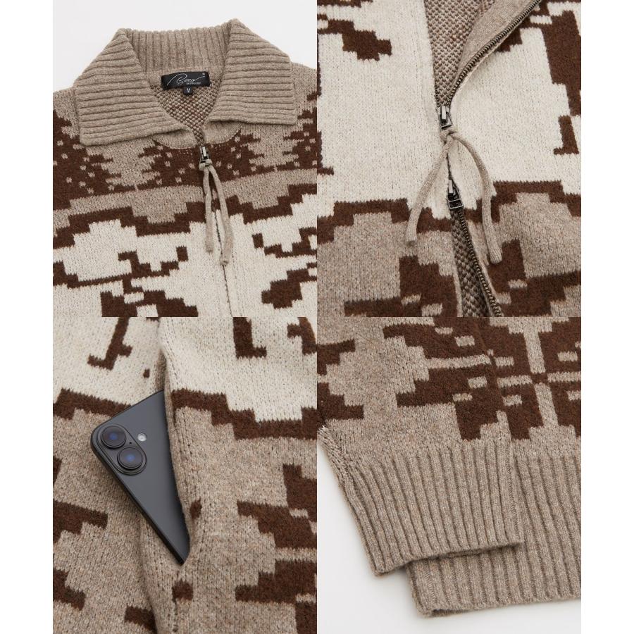 セーター メンズ ノルディック柄 カウチンニット ジップ セーター アメカジ カジュアル ベーシック 大人カジュアル ブラウン ネイビー グレー | improves | 20
