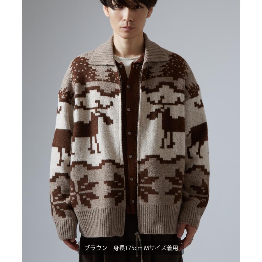 セーター メンズ ノルディック柄 カウチンニット ジップ セーター アメカジ カジュアル ベーシック 大人カジュアル ブラウン ネイビー グレー | improves | 04
