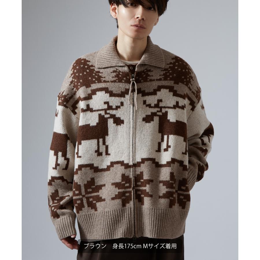 セーター メンズ ノルディック柄 カウチンニット ジップ セーター アメカジ カジュアル ベーシック 大人カジュアル ブラウン ネイビー グレー | improves | 05