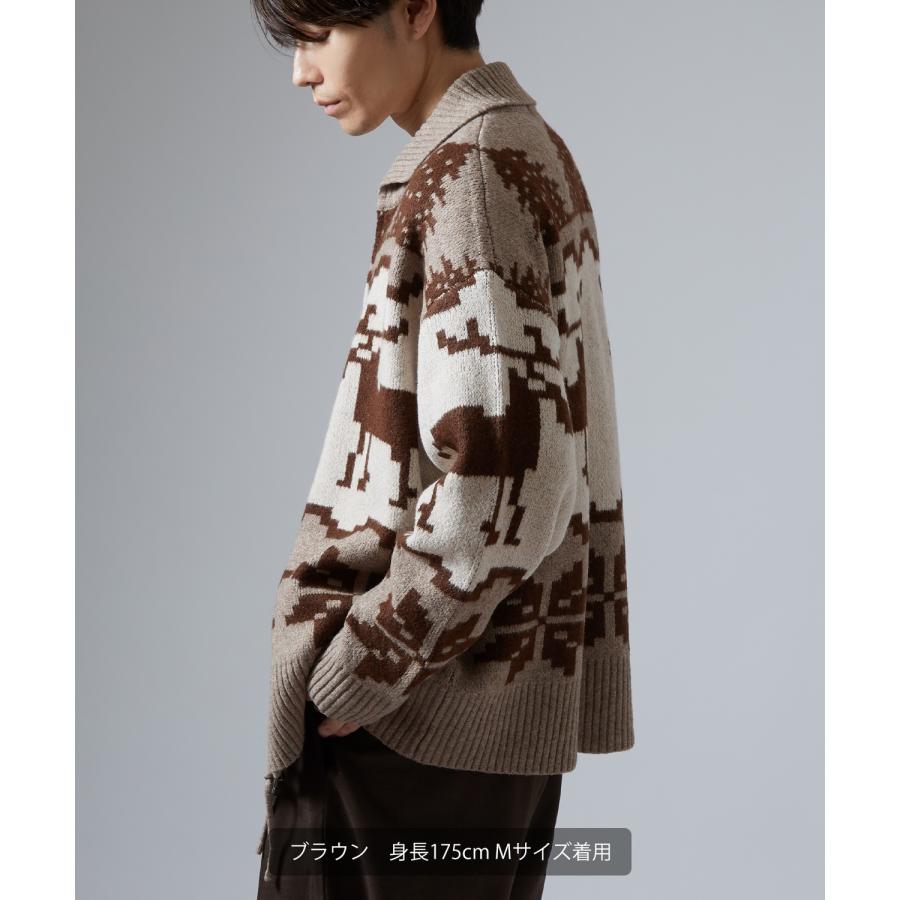 セーター メンズ ノルディック柄 カウチンニット ジップ セーター アメカジ カジュアル ベーシック 大人カジュアル ブラウン ネイビー グレー | improves | 06