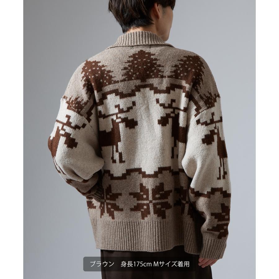 セーター メンズ ノルディック柄 カウチンニット ジップ セーター アメカジ カジュアル ベーシック 大人カジュアル ブラウン ネイビー グレー | improves | 07