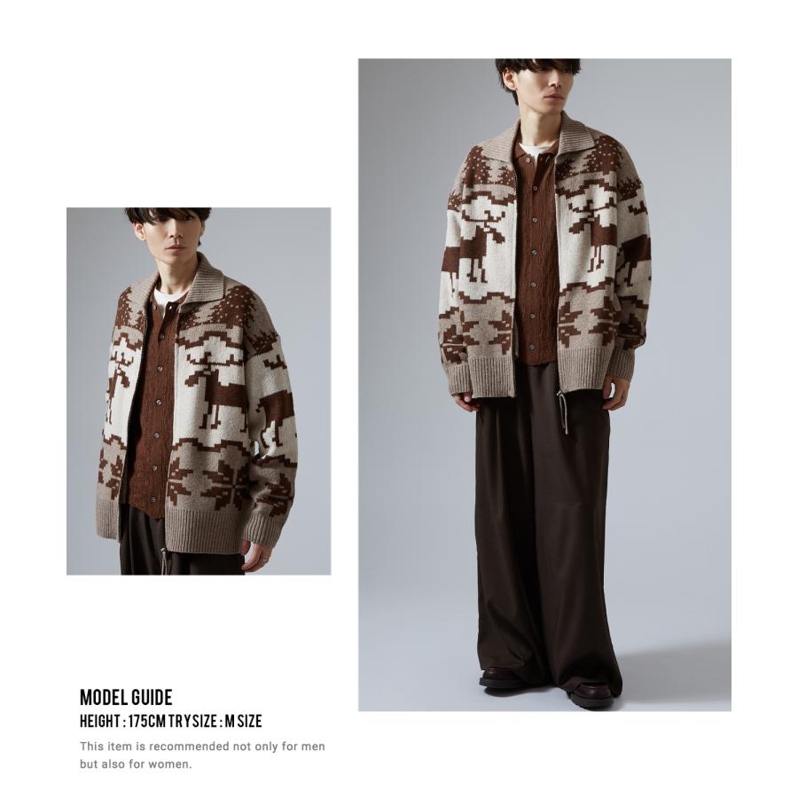 セーター メンズ ノルディック柄 カウチンニット ジップ セーター アメカジ カジュアル ベーシック 大人カジュアル ブラウン ネイビー グレー | improves | 08