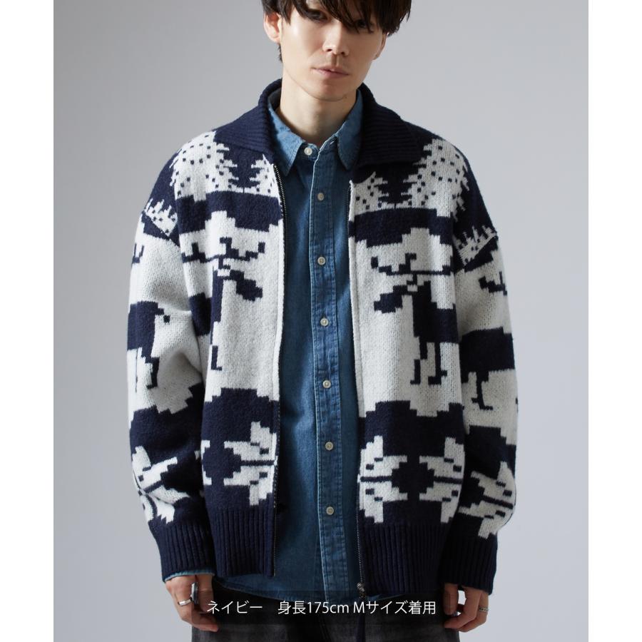 セーター メンズ ノルディック柄 カウチンニット ジップ セーター アメカジ カジュアル ベーシック 大人カジュアル ブラウン ネイビー グレー | improves | 09