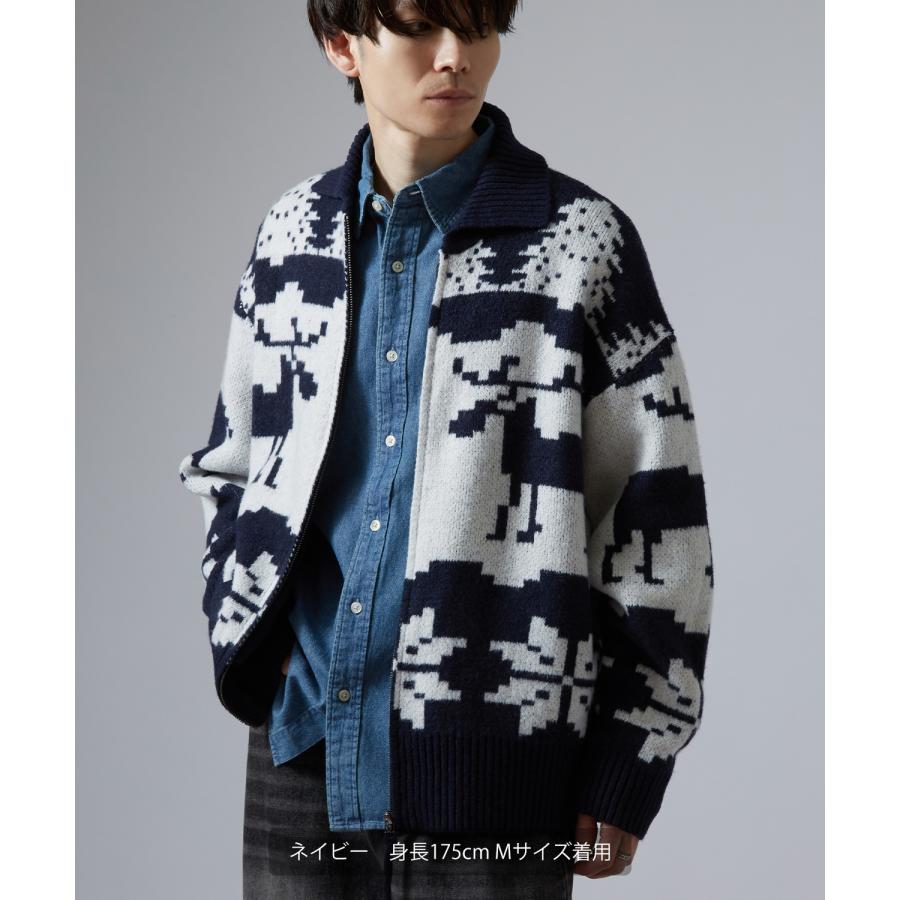 セーター メンズ ノルディック柄 カウチンニット ジップ セーター アメカジ カジュアル ベーシック 大人カジュアル ブラウン ネイビー グレー | improves | 10