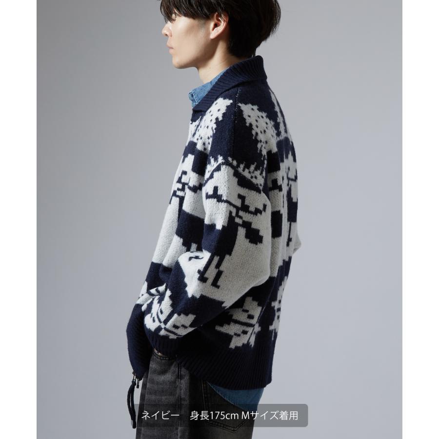セーター メンズ ノルディック柄 カウチンニット ジップ セーター アメカジ カジュアル ベーシック 大人カジュアル ブラウン ネイビー グレー | improves | 11