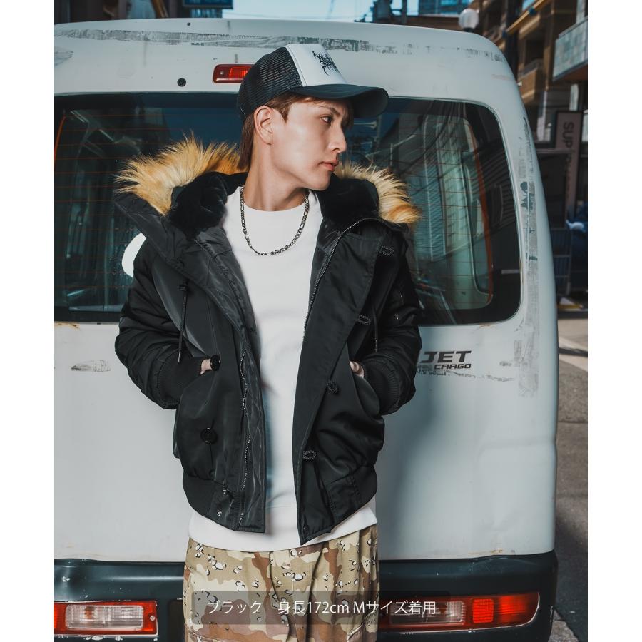 ミリタリージャケット メンズ N-2B ミリタリーコート ファージャケット ショートコート 大きめ アメカジ カジュアル ワーク スケーター ストリート 古着MIX 韓国 | improves | 03