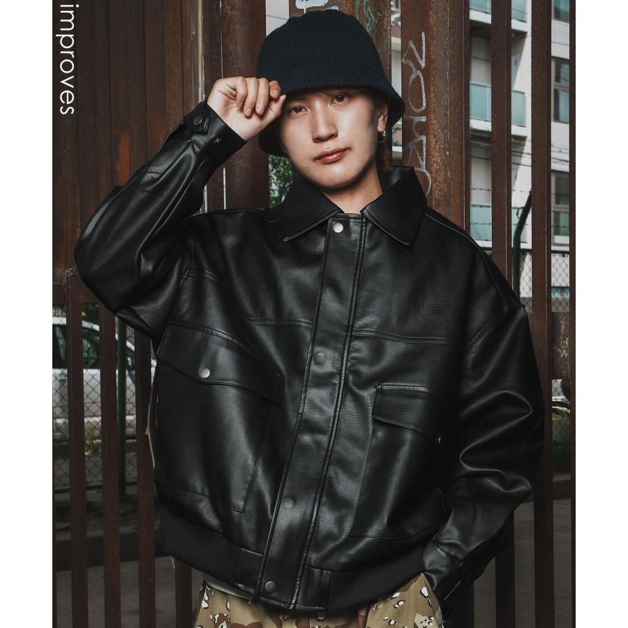 ミリタリージャケット メンズ A-2 ブルゾン フェイクレザー PUレザージャケット 大きめ アメカジ カジュアル ワーク スケーター ストリート 90s 古着MIX 韓国 | improves