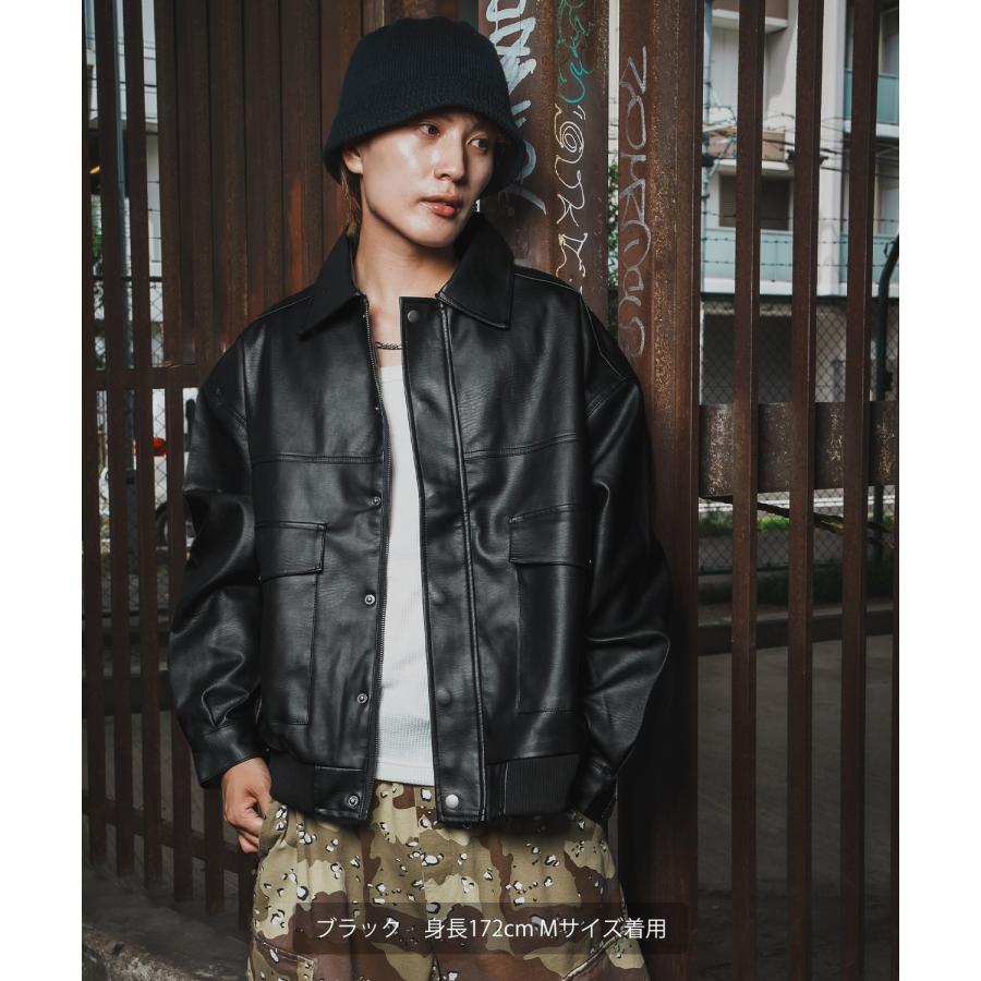 ミリタリージャケット メンズ A-2 ブルゾン フェイクレザー PUレザージャケット 大きめ アメカジ カジュアル ワーク スケーター ストリート 90s 古着MIX 韓国 | improves | 02