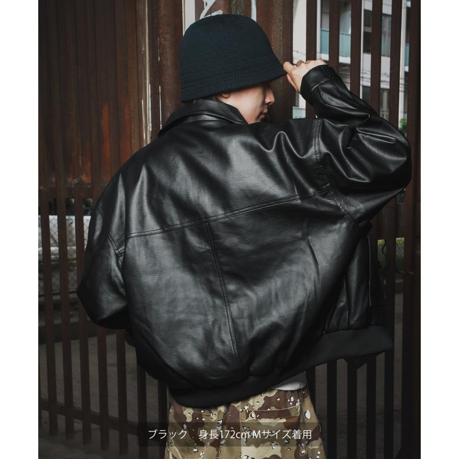 ミリタリージャケット メンズ A-2 ブルゾン フェイクレザー PUレザージャケット 大きめ アメカジ カジュアル ワーク スケーター ストリート 90s 古着MIX 韓国 | improves | 03