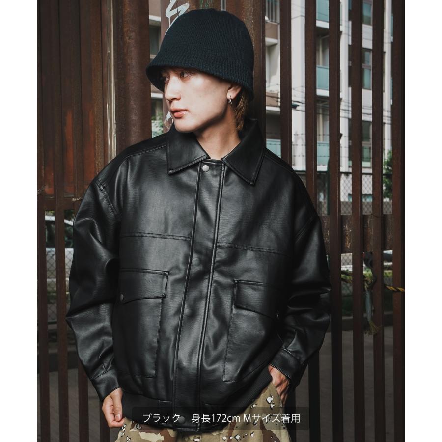 ミリタリージャケット メンズ A-2 ブルゾン フェイクレザー PUレザージャケット 大きめ アメカジ カジュアル ワーク スケーター ストリート 90s 古着MIX 韓国 | improves | 04