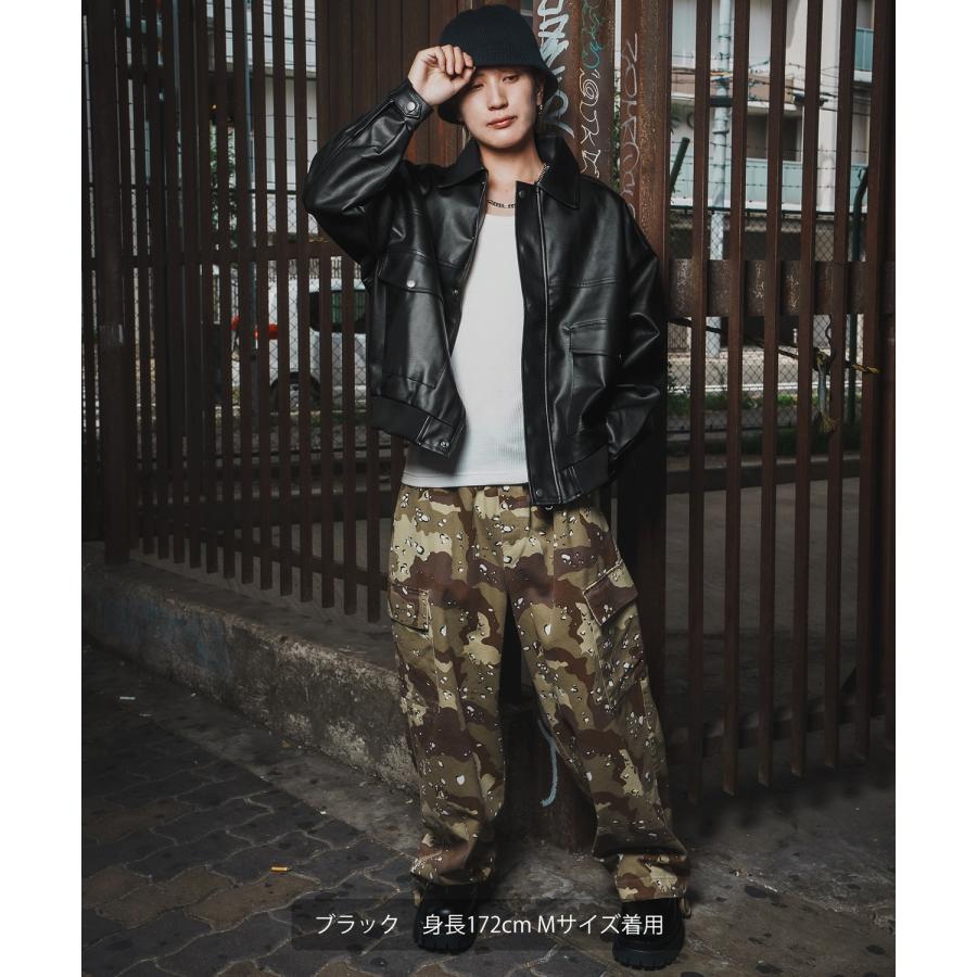 ミリタリージャケット メンズ A-2 ブルゾン フェイクレザー PUレザージャケット 大きめ アメカジ カジュアル ワーク スケーター ストリート 90s 古着MIX 韓国 | improves | 05