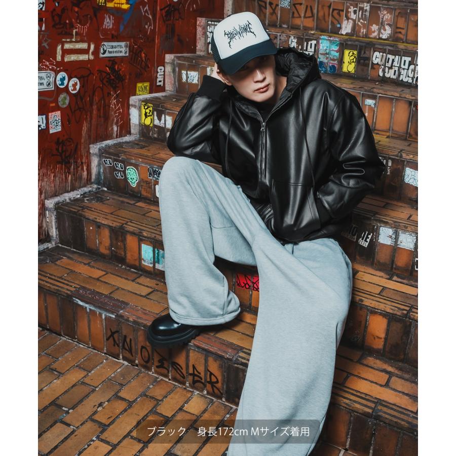 パーカー メンズ フェイクレザー PUレザー フードブルゾン フーディー 大きめ アメカジ カジュアル ワーク スケーター ストリート 90s 古着MIX 韓国ファッション | improves | 05