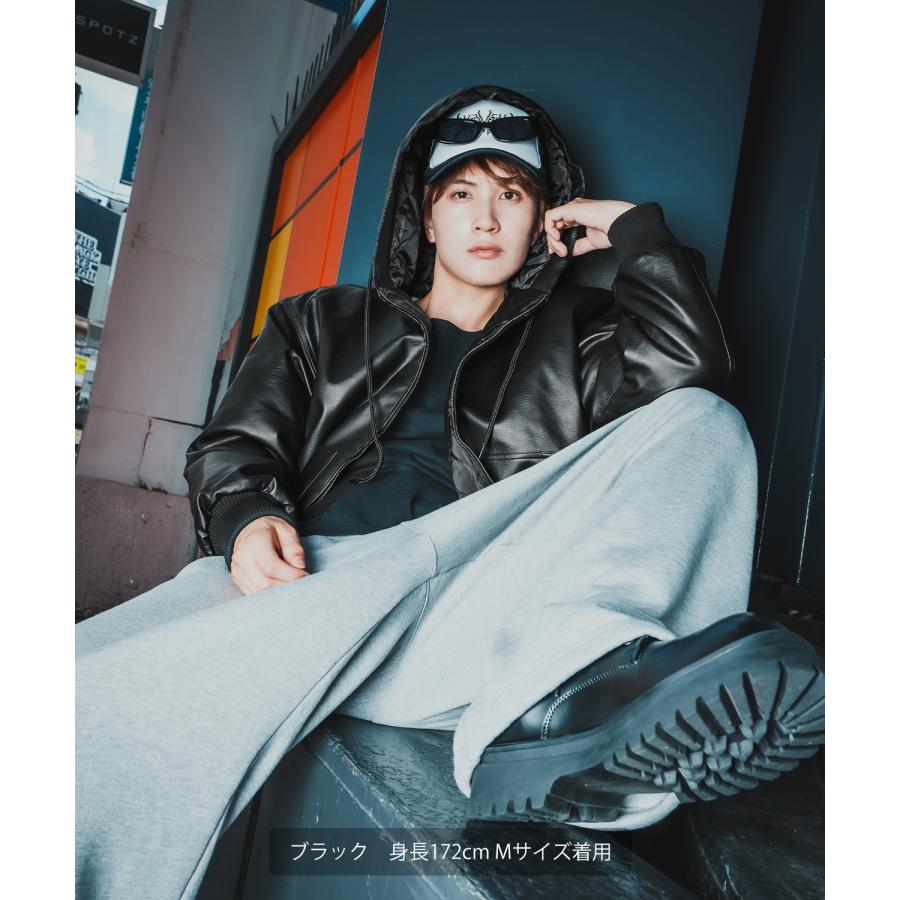 パーカー メンズ フェイクレザー PUレザー フードブルゾン フーディー 大きめ アメカジ カジュアル ワーク スケーター ストリート 90s 古着MIX 韓国ファッション | improves | 07