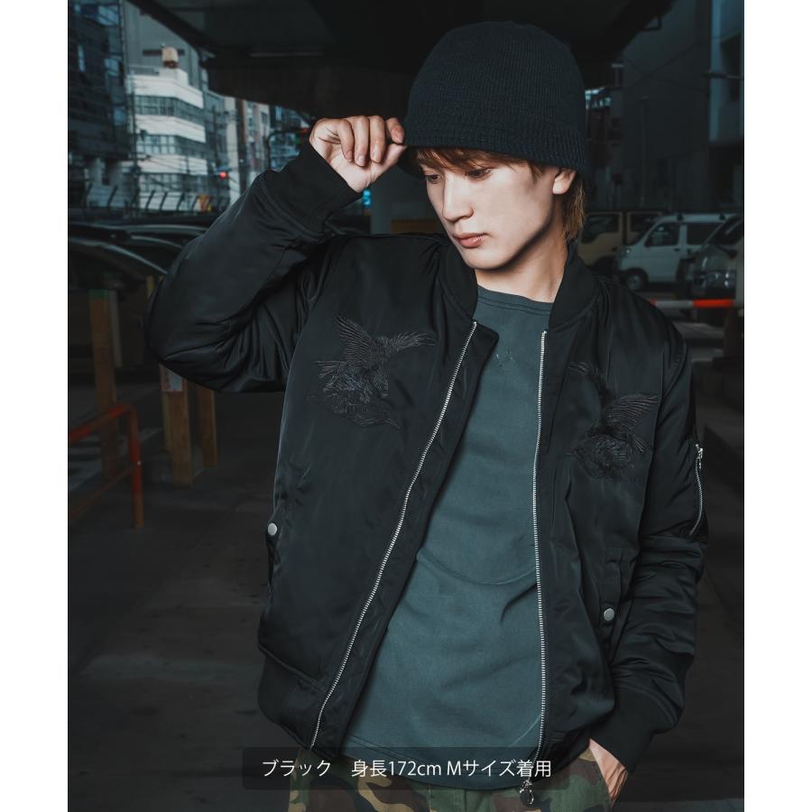 スカジャン メンズ MA-1 刺しゅう ブルゾン ミリタリージャケット 大きめ アメカジ カジュアル ワーク スケーター ストリート 90s 古着MIX 韓国 ブラック カーキ | improves | 03