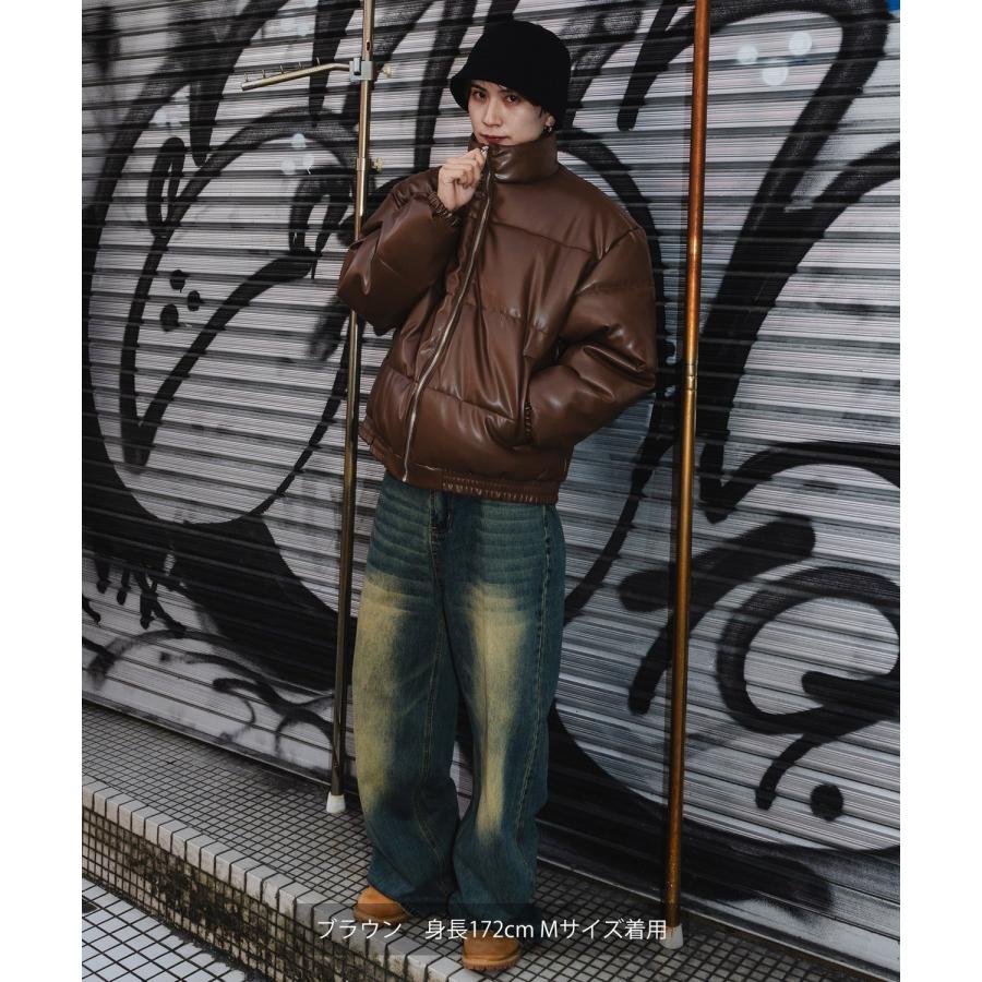 フェイクレザー 中綿 パデットジャケット メンズ レディース パディング ショート丈 ブルゾン アウター 防寒 オーバーサイズ 韓国 ストリート 古着MIX | improves | 13