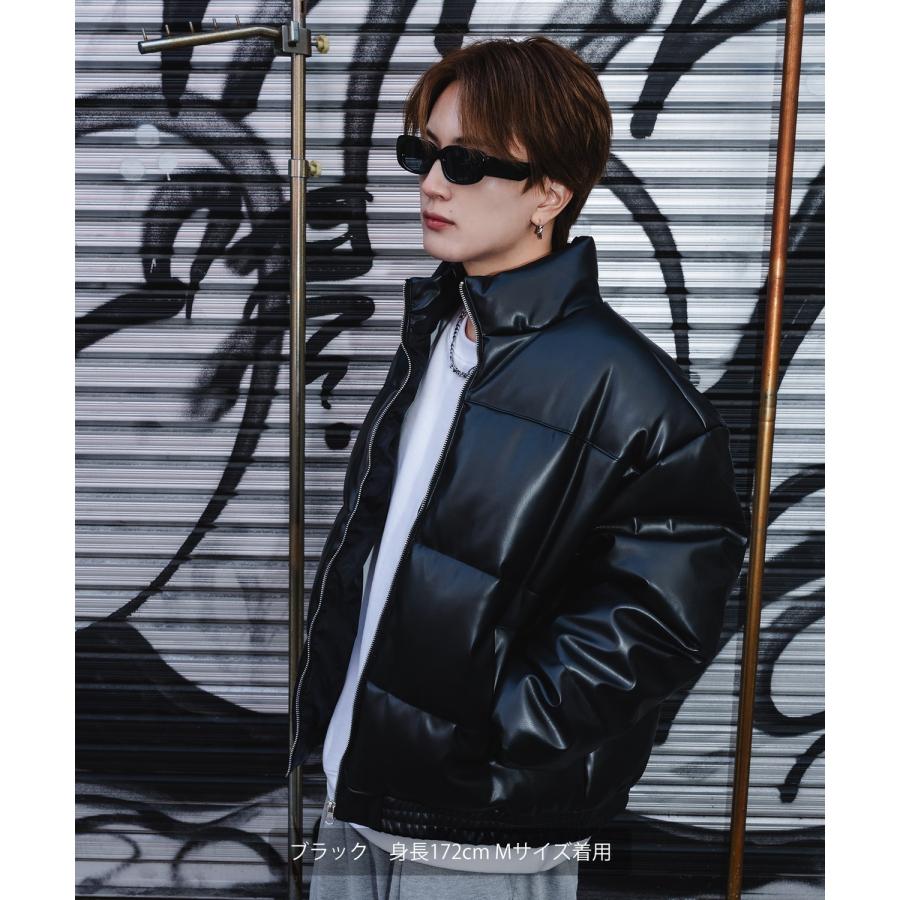 フェイクレザー 中綿 パデットジャケット メンズ レディース パディング ショート丈 ブルゾン アウター 防寒 オーバーサイズ 韓国 ストリート 古着MIX | improves | 03