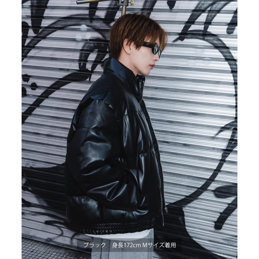 フェイクレザー 中綿 パデットジャケット メンズ レディース パディング ショート丈 ブルゾン アウター 防寒 オーバーサイズ 韓国 ストリート 古着MIX | improves | 04