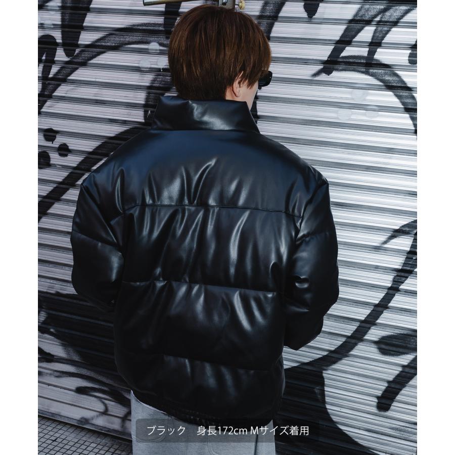 フェイクレザー 中綿 パデットジャケット メンズ レディース パディング ショート丈 ブルゾン アウター 防寒 オーバーサイズ 韓国 ストリート 古着MIX | improves | 05
