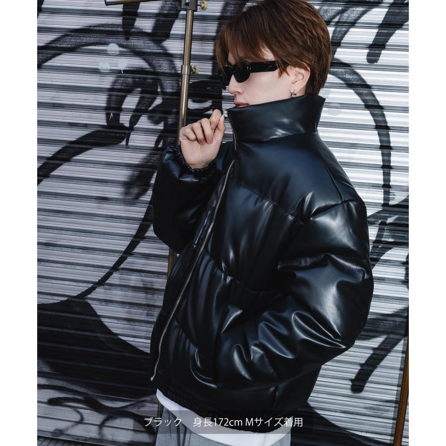 フェイクレザー 中綿 パデットジャケット メンズ レディース パディング ショート丈 ブルゾン アウター 防寒 オーバーサイズ 韓国 ストリート 古着MIX | improves | 06