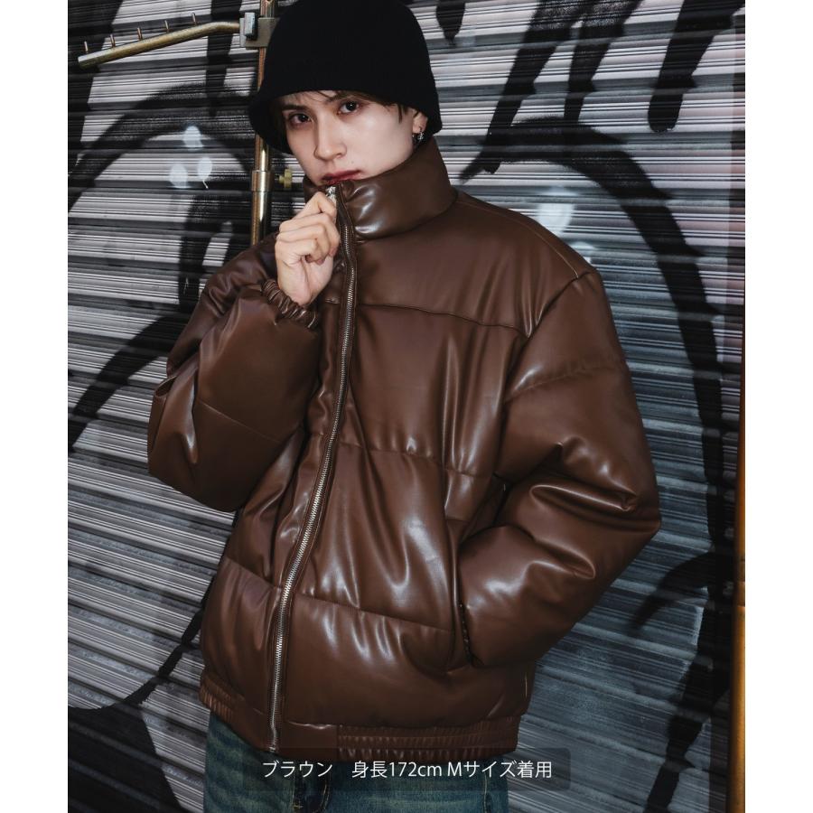 フェイクレザー 中綿 パデットジャケット メンズ レディース パディング ショート丈 ブルゾン アウター 防寒 オーバーサイズ 韓国 ストリート 古着MIX | improves | 08