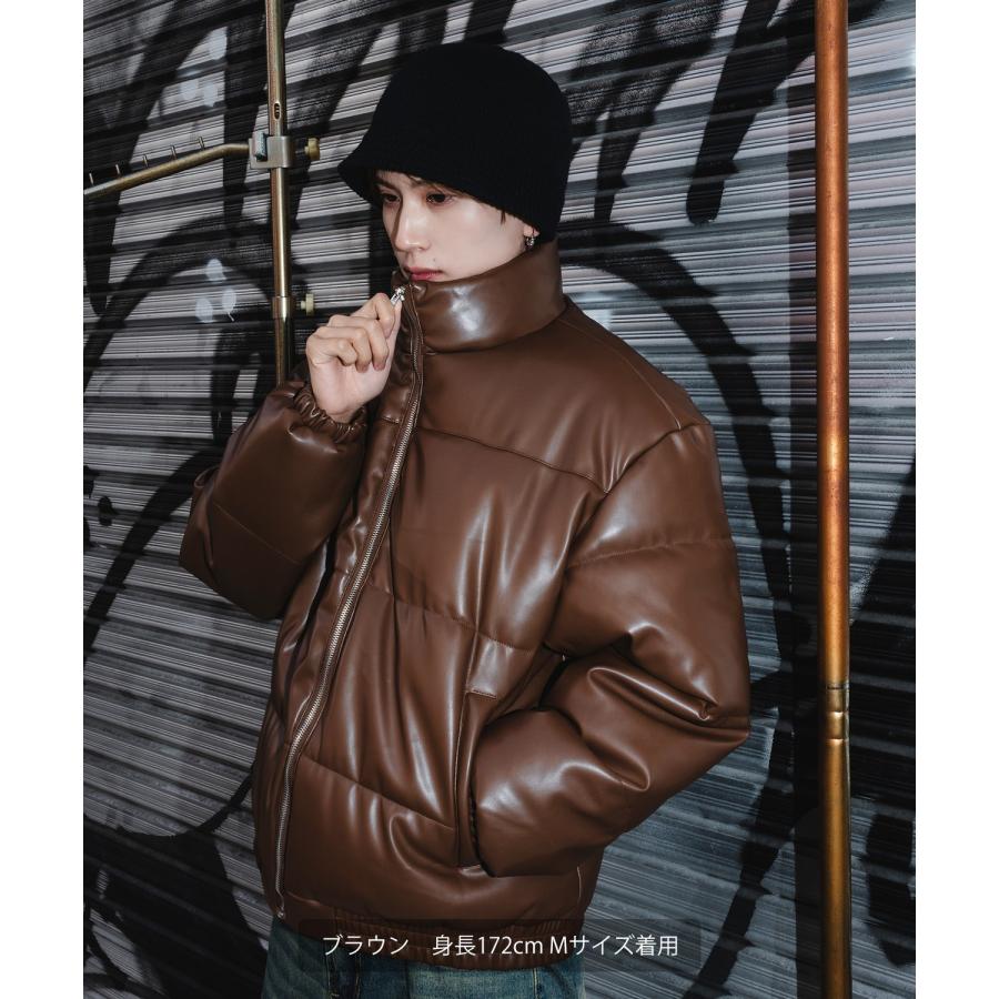 フェイクレザー 中綿 パデットジャケット メンズ レディース パディング ショート丈 ブルゾン アウター 防寒 オーバーサイズ 韓国 ストリート 古着MIX | improves | 09