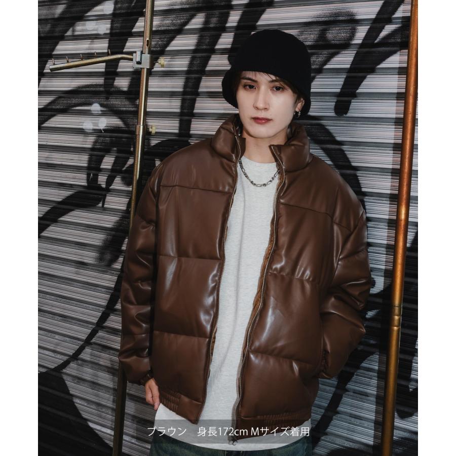 フェイクレザー 中綿 パデットジャケット メンズ レディース パディング ショート丈 ブルゾン アウター 防寒 オーバーサイズ 韓国 ストリート 古着MIX | improves | 10
