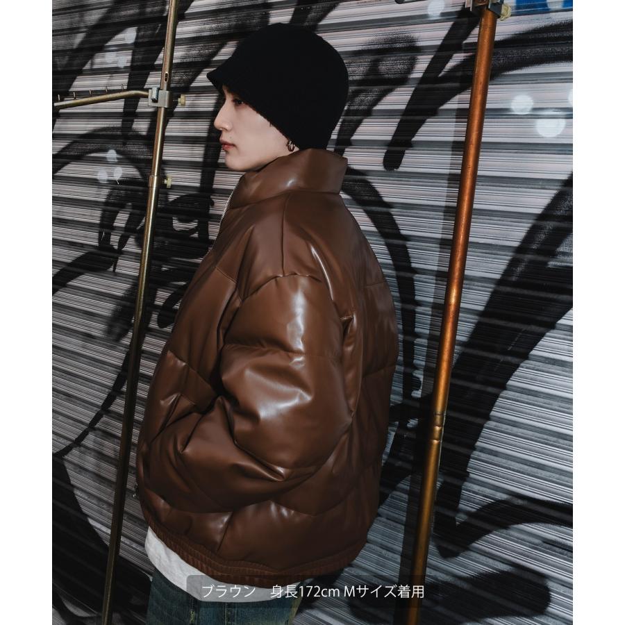 フェイクレザー 中綿 パデットジャケット メンズ レディース パディング ショート丈 ブルゾン アウター 防寒 オーバーサイズ 韓国 ストリート 古着MIX | improves | 11