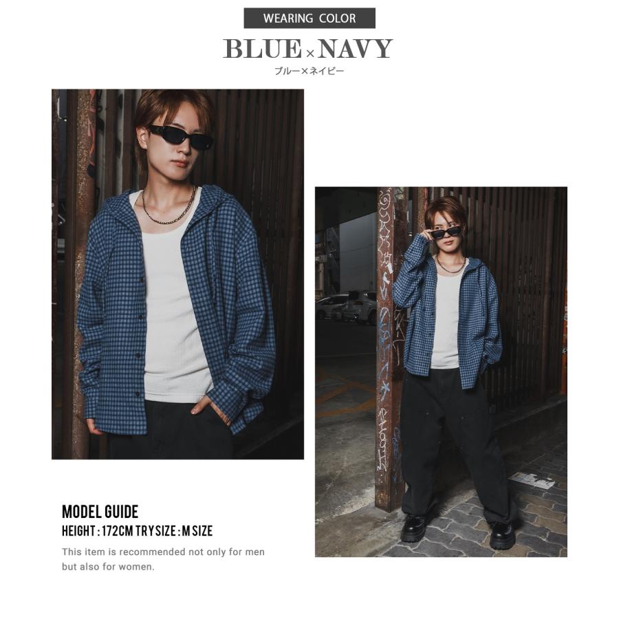 シャツ メンズ チェック柄 シャツパーカー フード付きシャツ フーディー 大きめ アメカジ カジュアル スケーター ストリート Y2K 90s 古着MIX 韓国ファッション | improves | 16