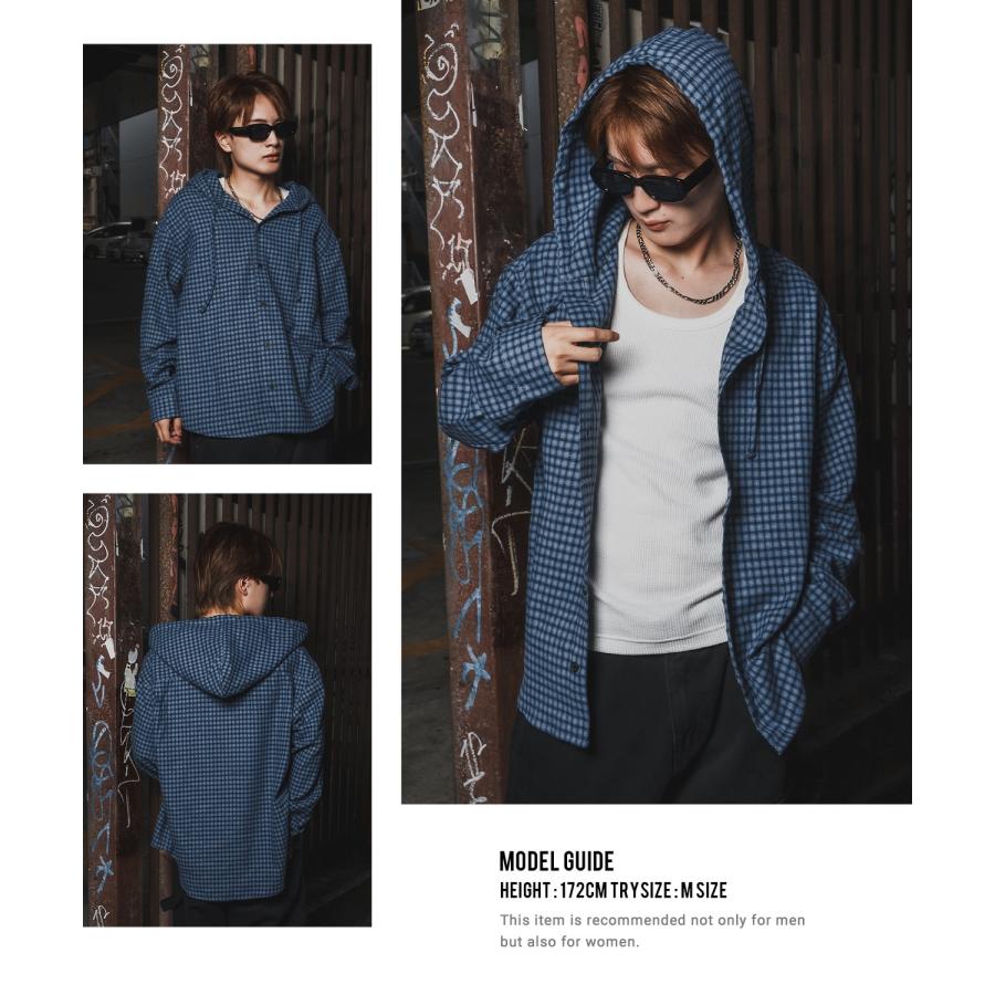 シャツ メンズ チェック柄 シャツパーカー フード付きシャツ フーディー 大きめ アメカジ カジュアル スケーター ストリート Y2K 90s 古着MIX 韓国ファッション | improves | 17