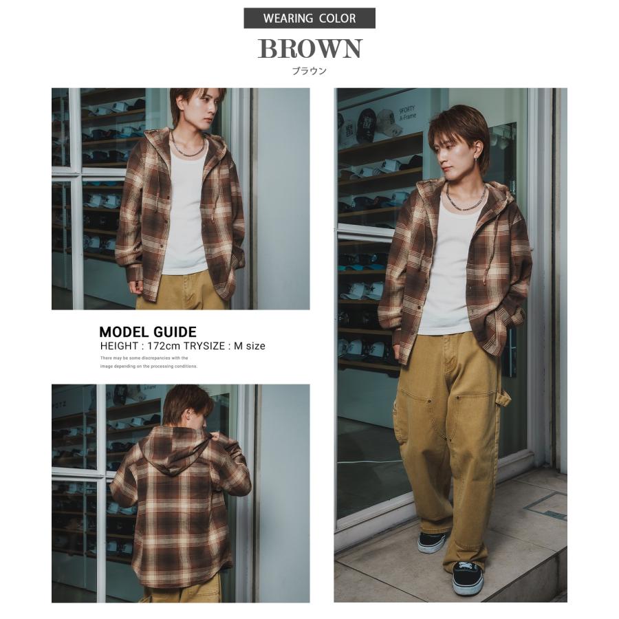 シャツ メンズ チェック柄 シャツパーカー フード付きシャツ フーディー 大きめ アメカジ カジュアル スケーター ストリート Y2K 90s 古着MIX 韓国ファッション | improves | 09