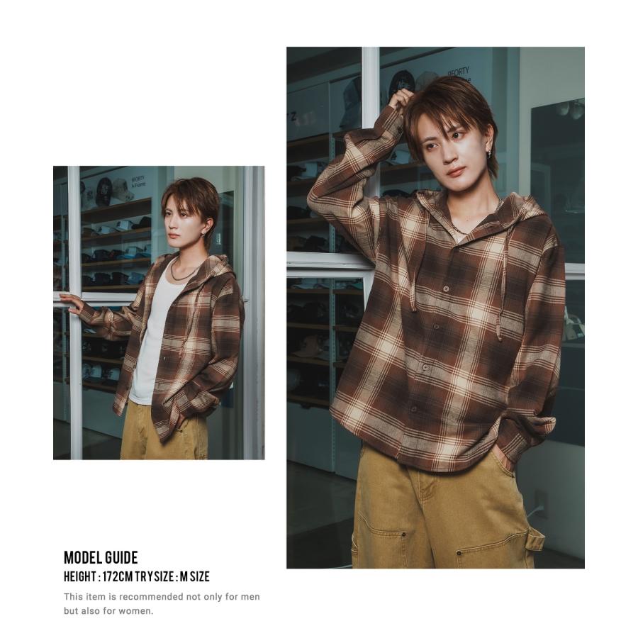 シャツ メンズ チェック柄 シャツパーカー フード付きシャツ フーディー 大きめ アメカジ カジュアル スケーター ストリート Y2K 90s 古着MIX 韓国ファッション | improves | 10