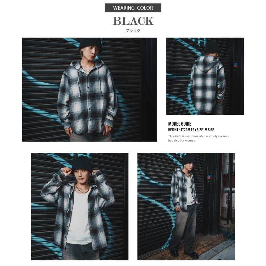 シャツ メンズ チェック柄 シャツパーカー フード付きシャツ フーディー 大きめ アメカジ カジュアル スケーター ストリート Y2K 90s 古着MIX 韓国ファッション | improves | 11