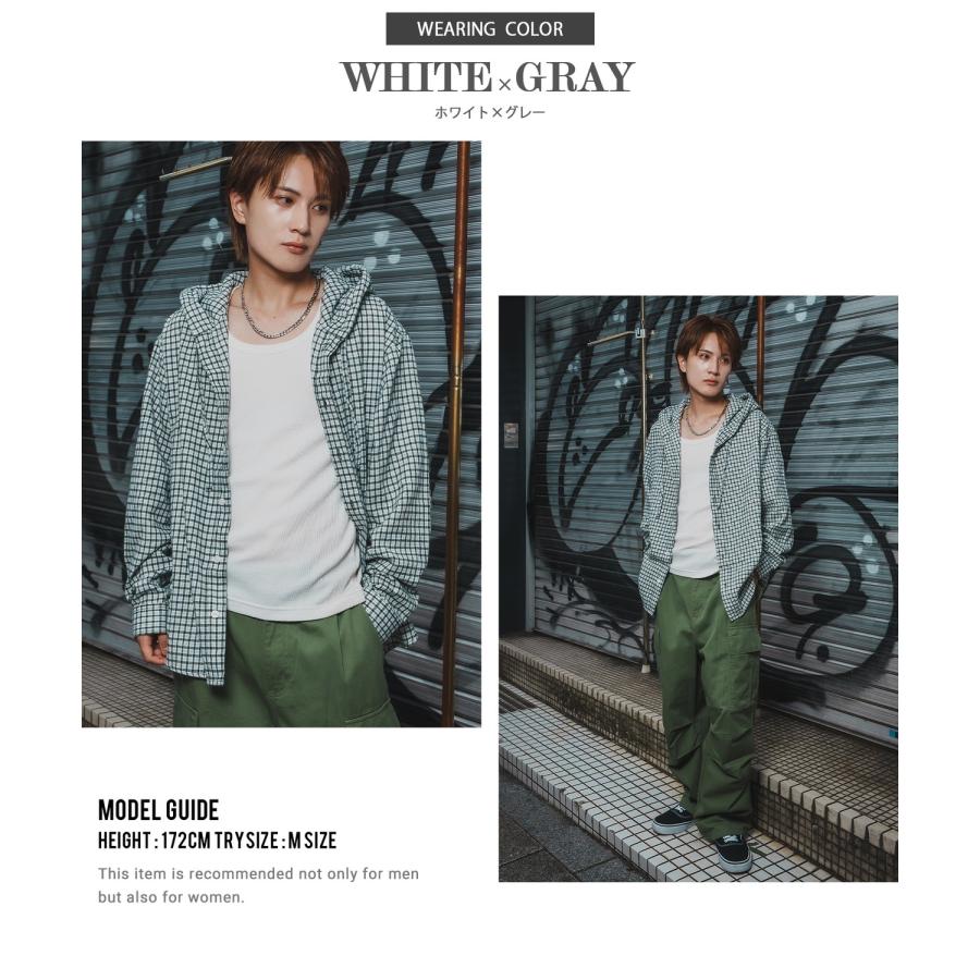 シャツ メンズ チェック柄 シャツパーカー フード付きシャツ フーディー 大きめ アメカジ カジュアル スケーター ストリート Y2K 90s 古着MIX 韓国ファッション | improves | 12