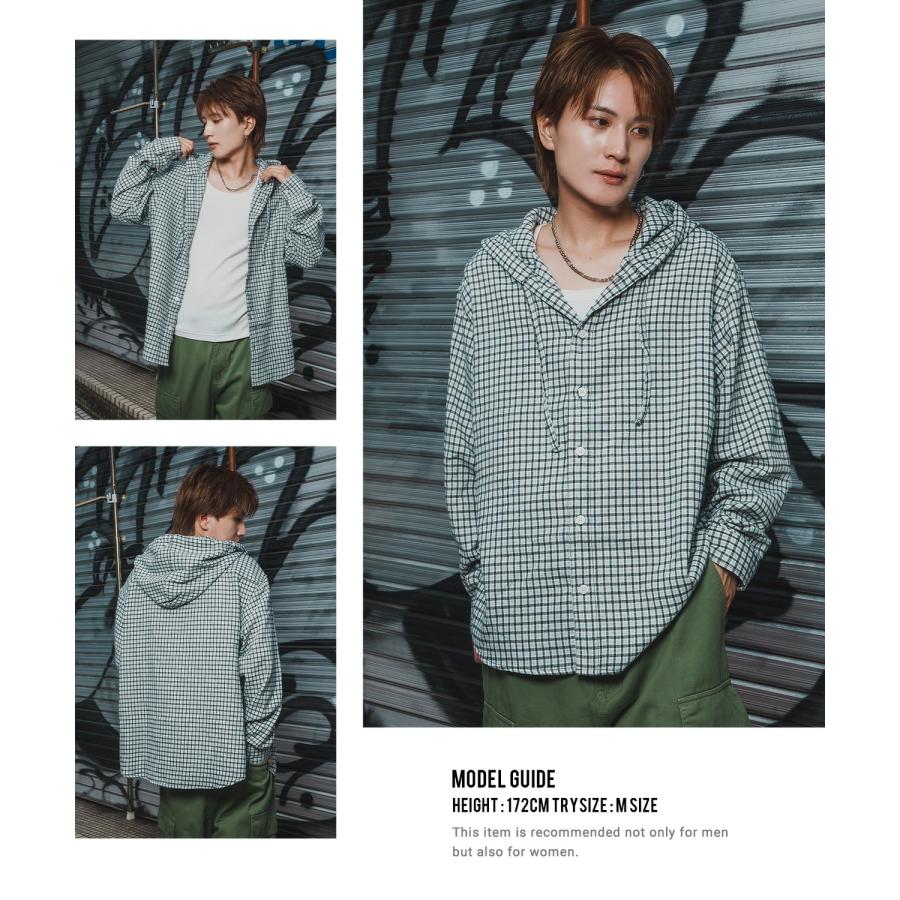 シャツ メンズ チェック柄 シャツパーカー フード付きシャツ フーディー 大きめ アメカジ カジュアル スケーター ストリート Y2K 90s 古着MIX 韓国ファッション | improves | 13