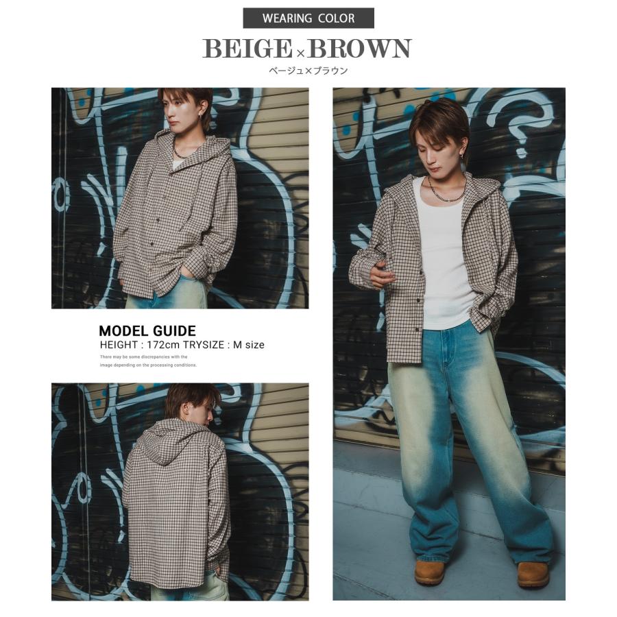 シャツ メンズ チェック柄 シャツパーカー フード付きシャツ フーディー 大きめ アメカジ カジュアル スケーター ストリート Y2K 90s 古着MIX 韓国ファッション | improves | 14