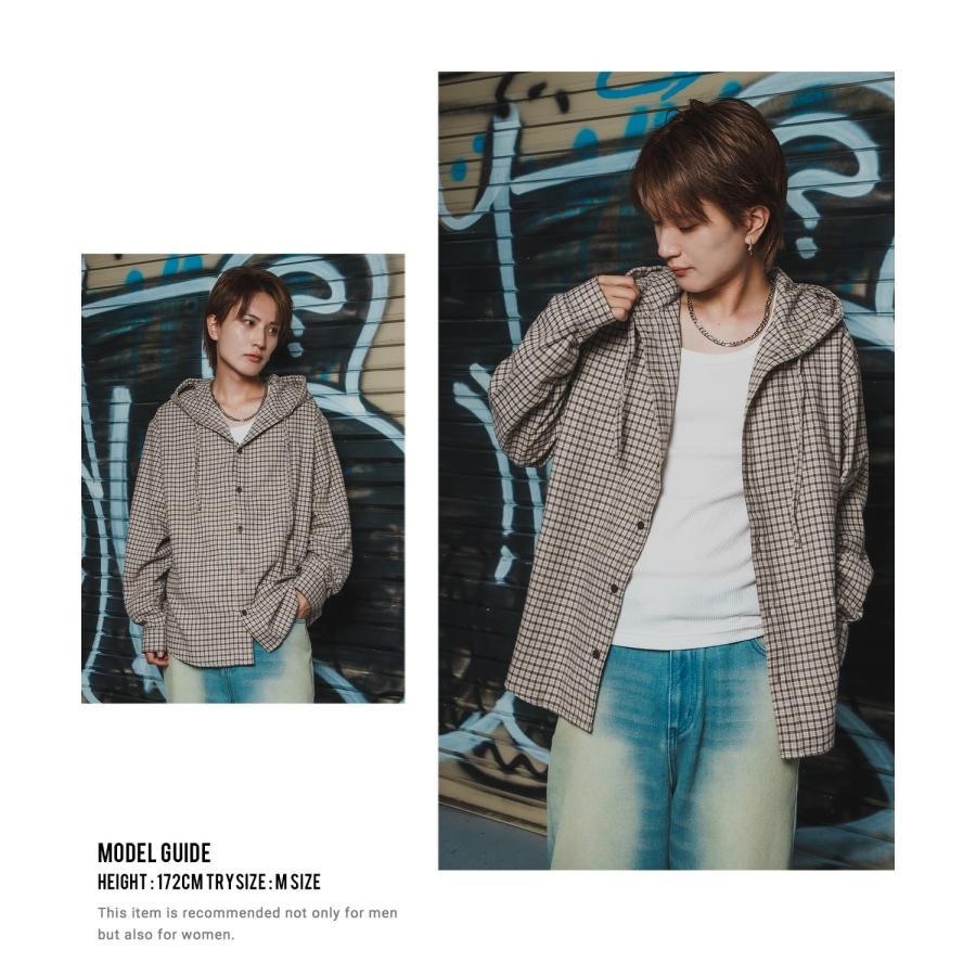 シャツ メンズ チェック柄 シャツパーカー フード付きシャツ フーディー 大きめ アメカジ カジュアル スケーター ストリート Y2K 90s 古着MIX 韓国ファッション | improves | 15